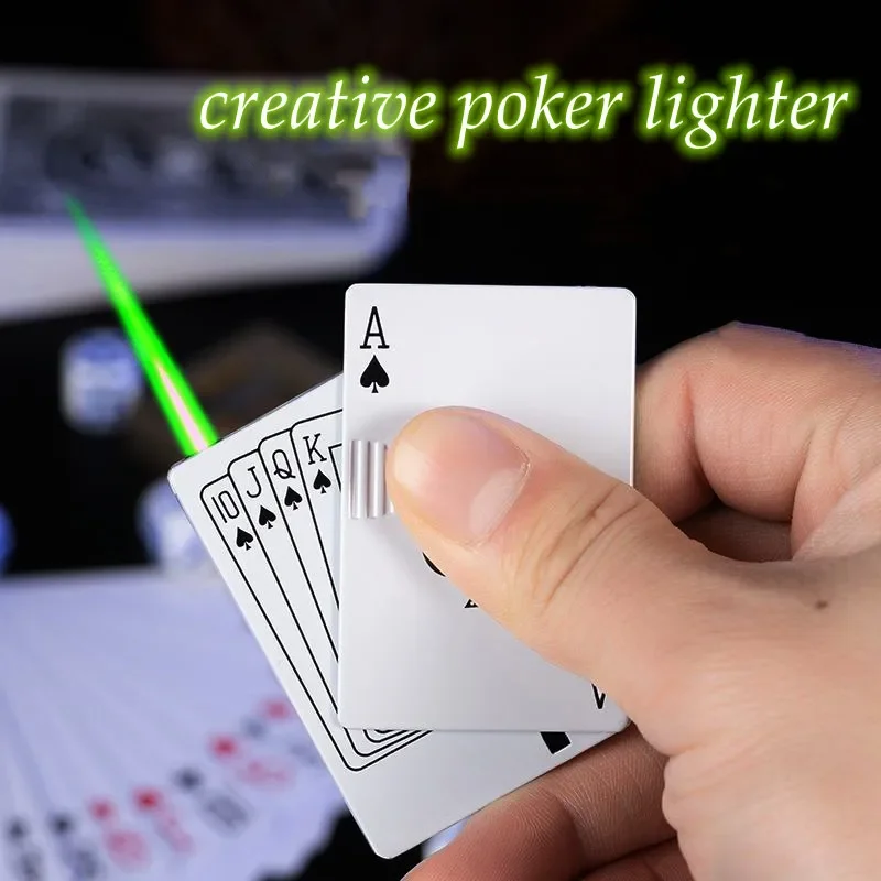 Creative Lighter Jet Torch Turbo Playing Cards Lighter Windproof Metal Lighter Metal Funny Toys For Men Smoking Accessories