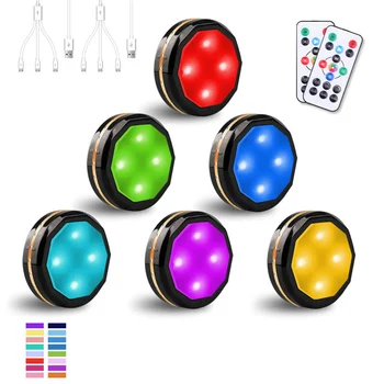 USB 충전식 RGB LED 퍽 조명 및 리모컨, 파티, 휴일, 생일용 휴대용 홈 데코, DC5V