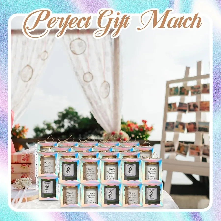 Juego de 100 velas, caja de regalo transparente, caja de embalaje de regalo para velas de 410 oz, 50 etiquetas de agradecimiento de papel, paquete de cuerda de cáñamo para boda B