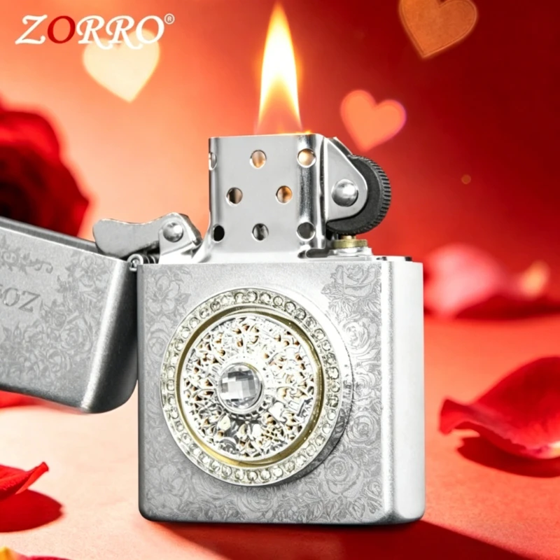 2026 New ZORRO Compass Diamond-encrusted Kerosine Lighter, Personalized Holiday Gift for Men and Women Smoking Accessories