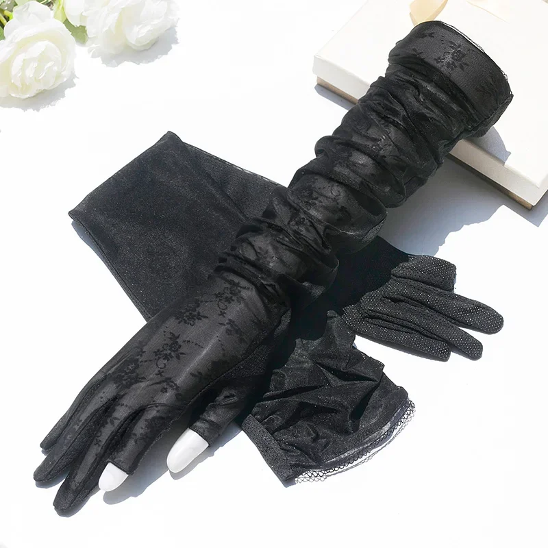 Women's Solid Summer Thin Ice Silk Arm Cover Long Gloves Driving Riding Sun Protection Anti-skid Outdoor Fingerless Arm Gloves