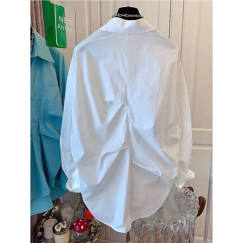 Geplooide patchworkblouse voor dames, casual shirt met lange mouwen en omslagkraag, eenvoudige effen kleur knooptop voor de herfst