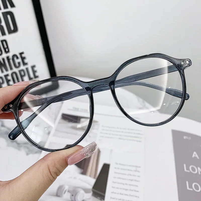 New Anti-Blue Light Retro Plain Glasses Round Frame with Nail-Like Frame for Women's Computer Glasses