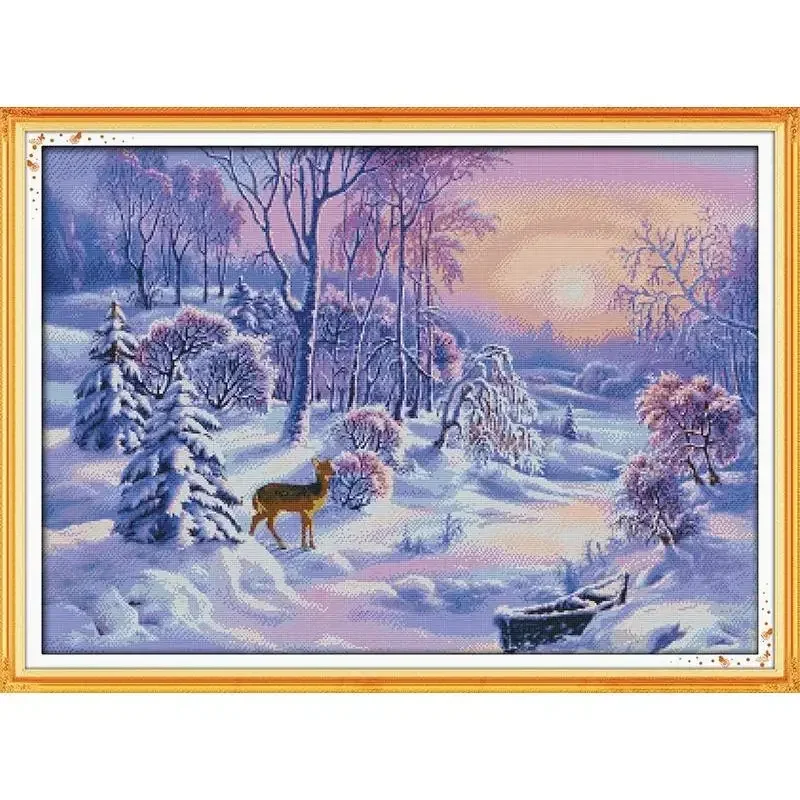 

Joy Sunday Pre-printed Cross Stitch Kit Easy Pattern Aida Stamped Fabric Embroidery Set-The Forest Snow
