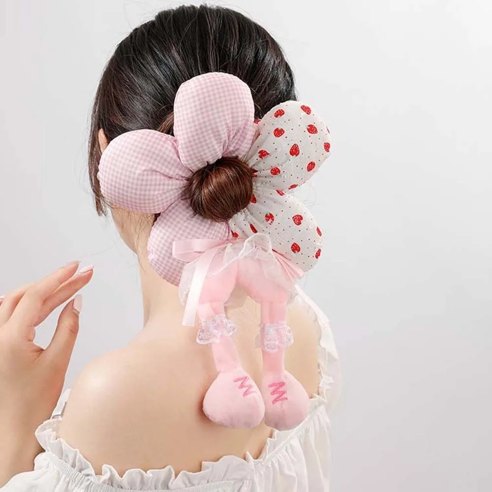 

Милая мультяшная веревка для волос в виде животных, тканевая вышивка, клетчатое кольцо для волос с цветком, необычный стиль, милая булочка, резинки, подарки