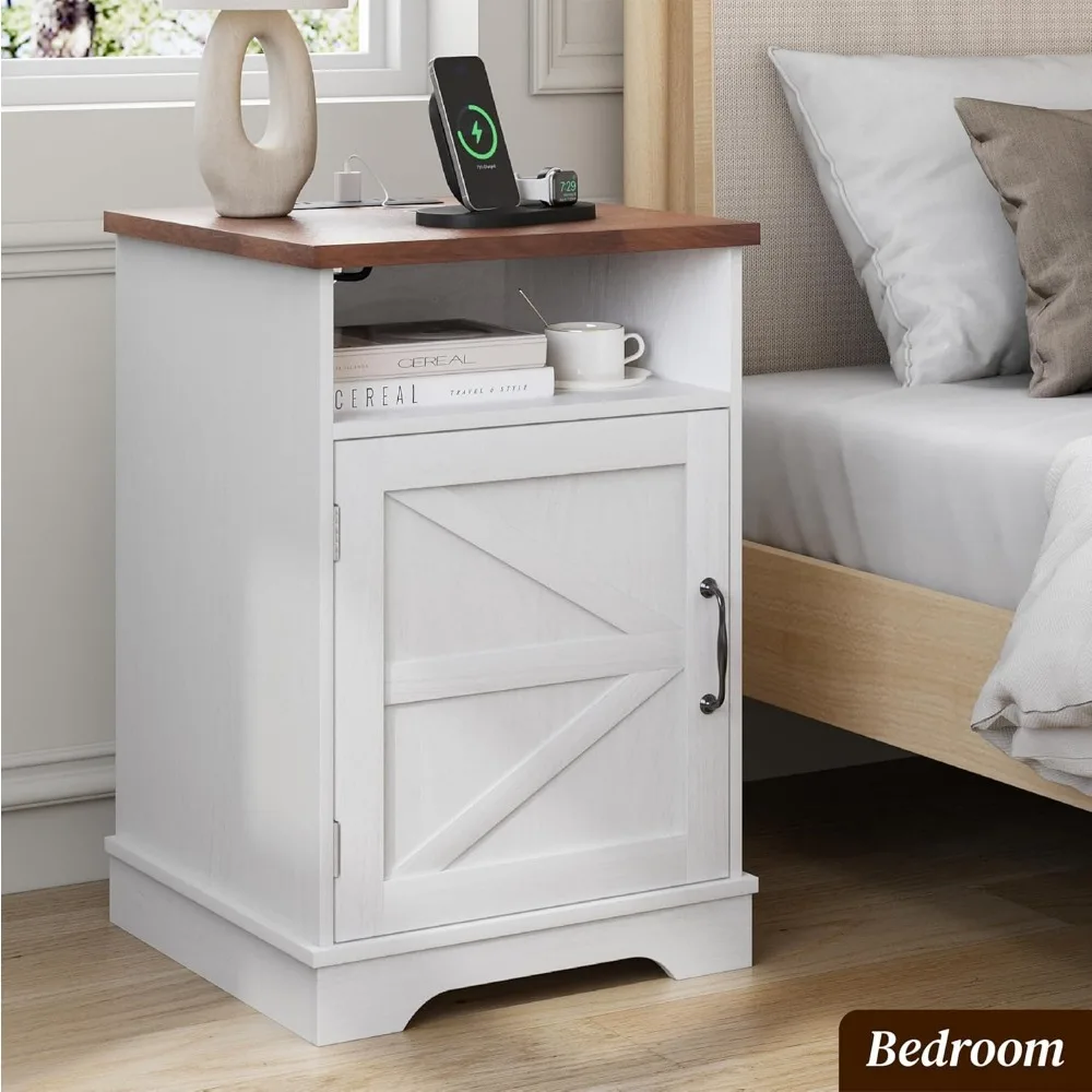 منضدة ريفي للمزرعة مع قاعدة شحن وتخزين، وطاولة بجانب السرير من خشب الجوز