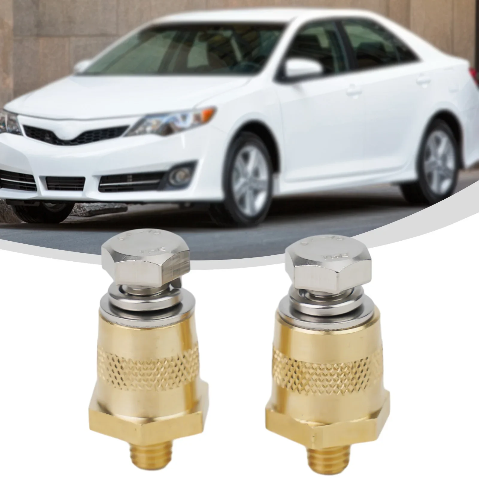 1pair Car Brass Tone Battery Poles Adapters Battery Connections Terminals With Stainless Screws Brass Tone Cars Accessories