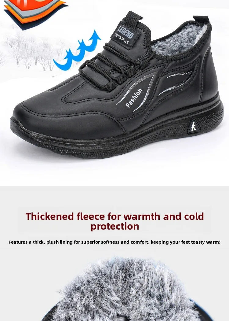 Herren Winter Warme Freizeit-Sportschuhe mit Schnürung, PU-Obermaterial, Fleece-Futter, Rutschfeste Dicke Sohle, Alltagsschuhe zum Gehen – Detail 7