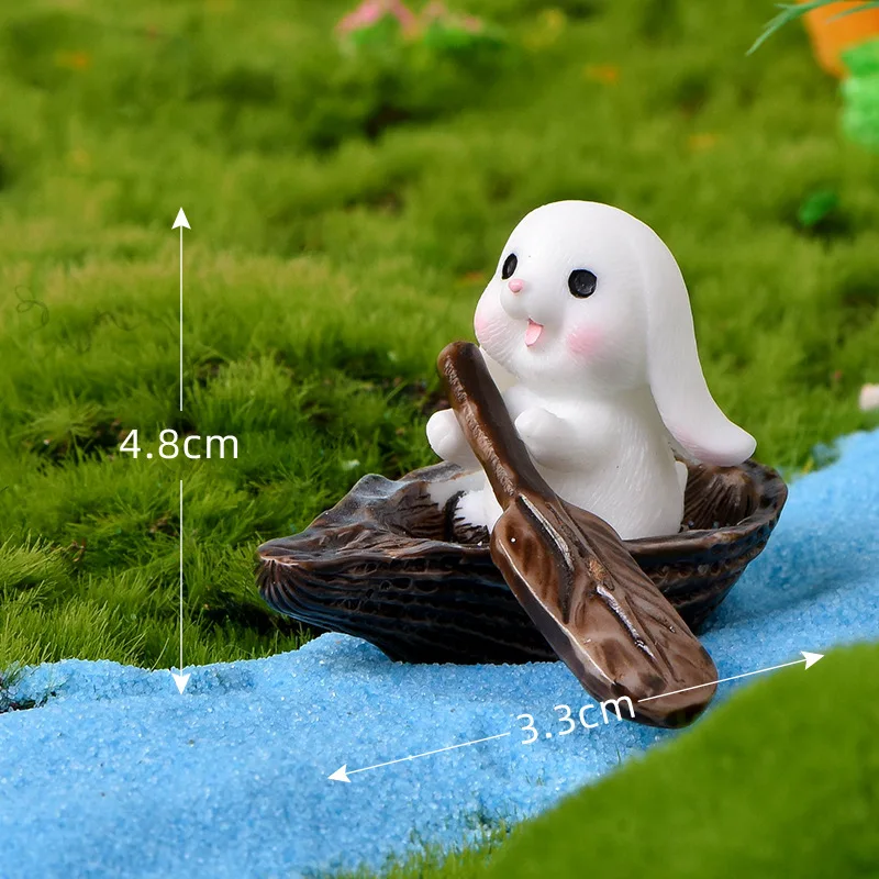 1PC Micro Landscape Cartoon Rabbit Cute Cabbage Boat Carrot Desktop Ornament Resin Plant Home Garden Easter Party Decorations