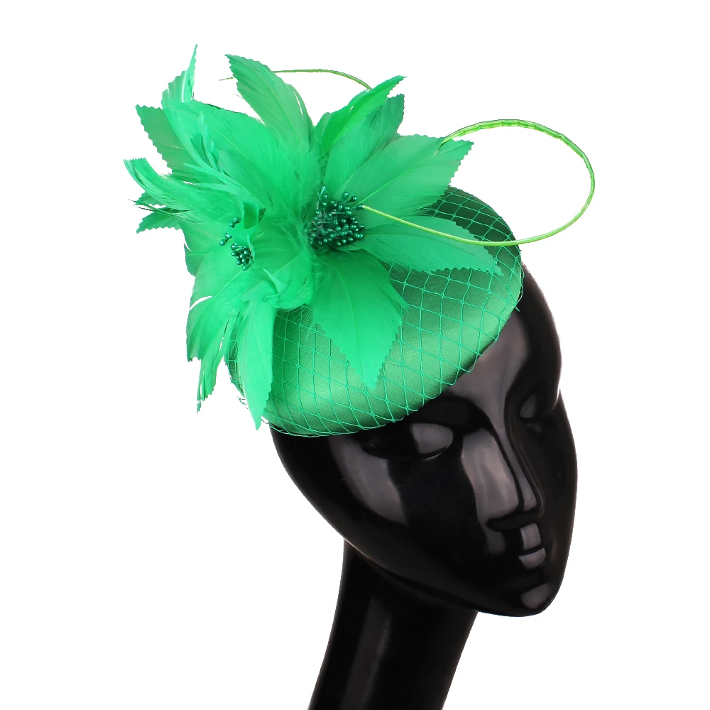 

Charming Wedding Feather Flower Headpiece Headband Nice Satin Fashion Fascinator Hat With Elegant Women Wedding Headwear