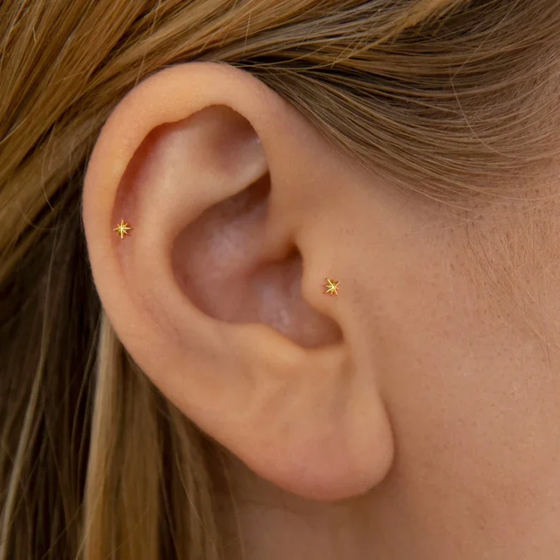ROXI 1 Stück 925 Sterling Silber Mini Viereckiger Stern Zirkon Für Frau Flache Rückseite 18 Karat Gold Ins Piercing Ohrringe Edlen Schmuck – Detail 23