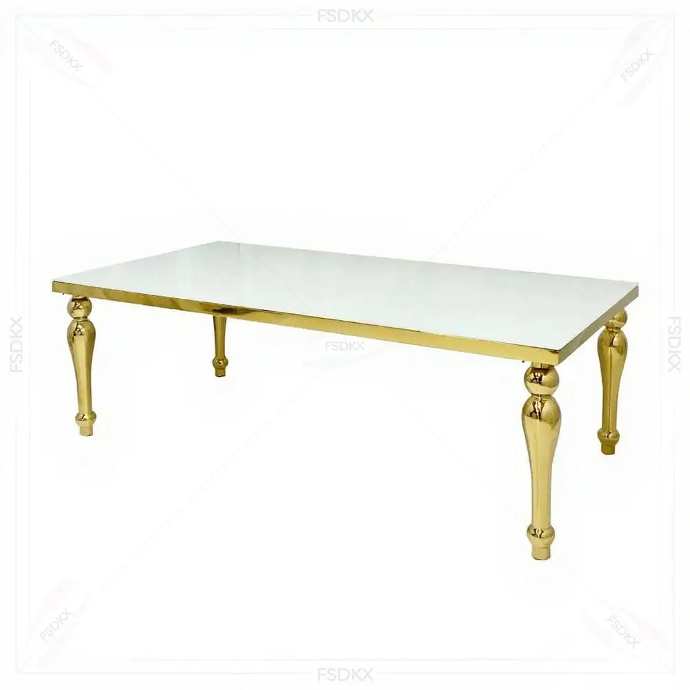 Wedding Bride and Groom Table Golden Stainless Steel Banquet Dining Table