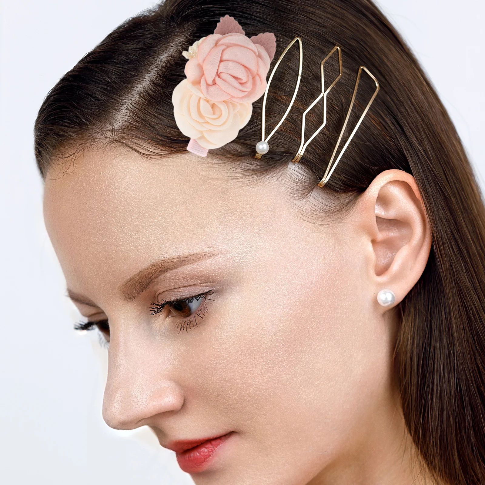 3 قطعة مقاطع شعر زهرية واقعية دبابيس شعر جانبية إكسسوارات شعر الزفاف وصيفة العروس زهرة بنات الأميرة