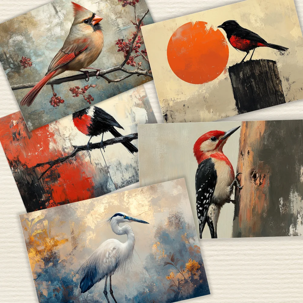 32pcs, oil painting style bird postcards, wall stickers, mailing cards, greeting cards, DIY postcards, commemorative postcards