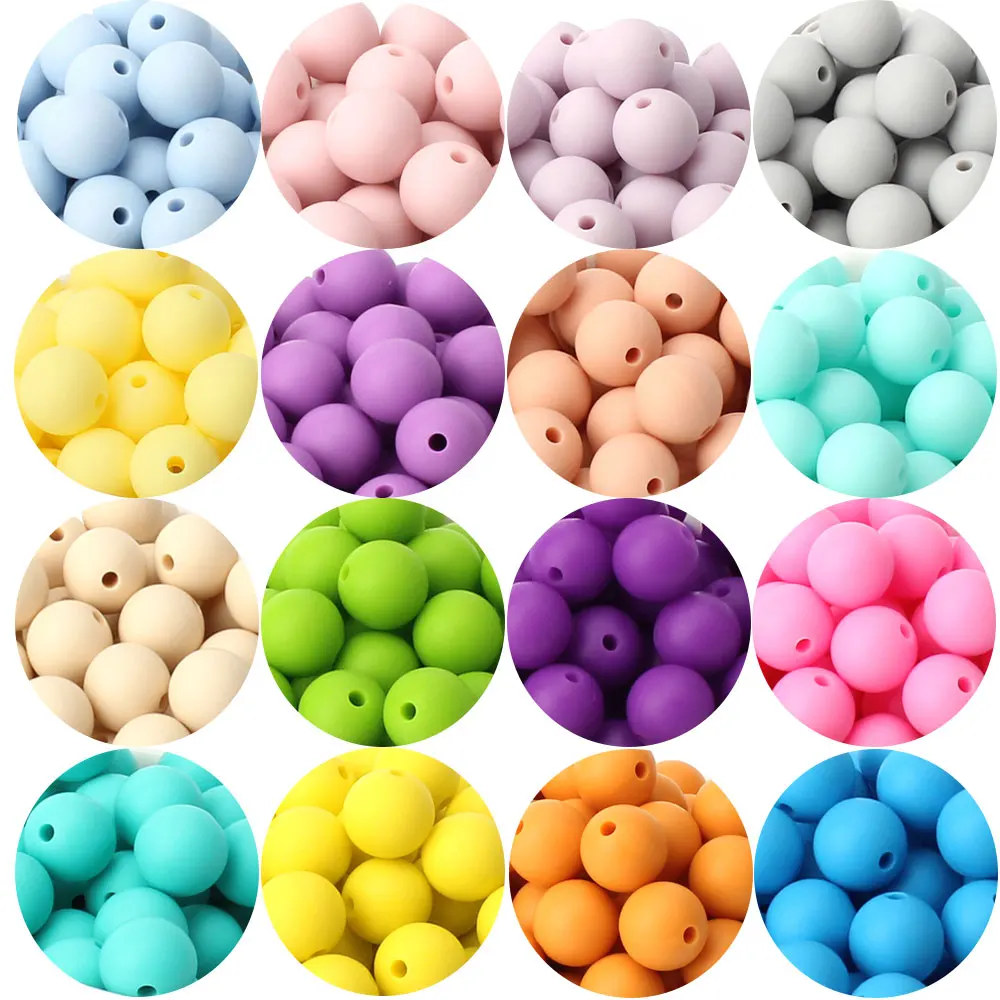 20pcs 15mm Baby Round Silicone Beads Food Grade DIY Teethers Toys Nipple Holder Pacifier Chain BPA Free Silicone Teething Beads