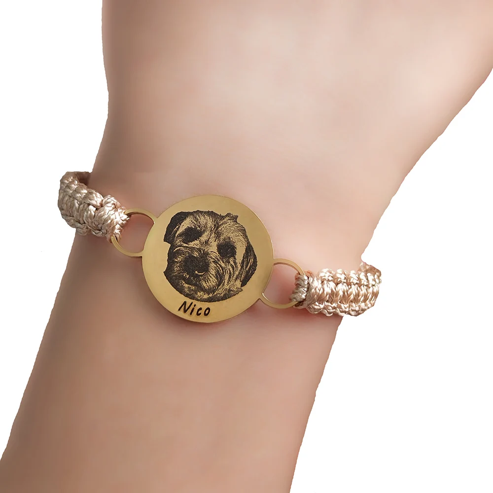 

Кожаные браслеты с гравировкой для домашних животных, кошек, собак, портрет, персонализированные браслеты из нержавеющей стали, памятный браслет для домашних животных, подарочные ювелирные изделия