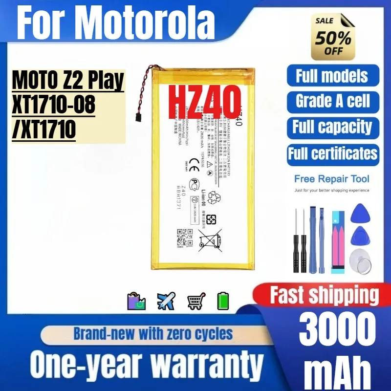 HZ40 for Motorola MOTO Z2 Play/XT1710-08/XT1710 Phone Battery High Quality Capacity Replacement Bateria Grade A Cell with Tools