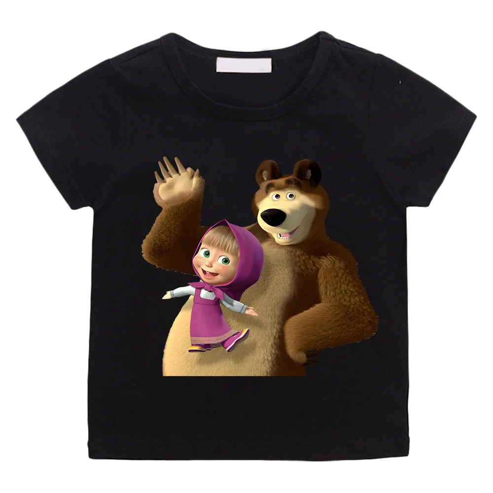 Cute Mashas and Anime Bear Children T-Shirt Anime Cartoons Kid Tee Shirts Kawaii Casual Clothes Boy Girl Fashion Short Sleeve