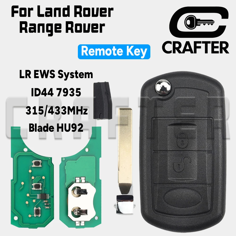 

Key Crafters EWS System ID 44 PCF7935 315/433MHz Blade HU92 Flip Folding Remote Key For Land Rover Range RoverLR3 Discovery