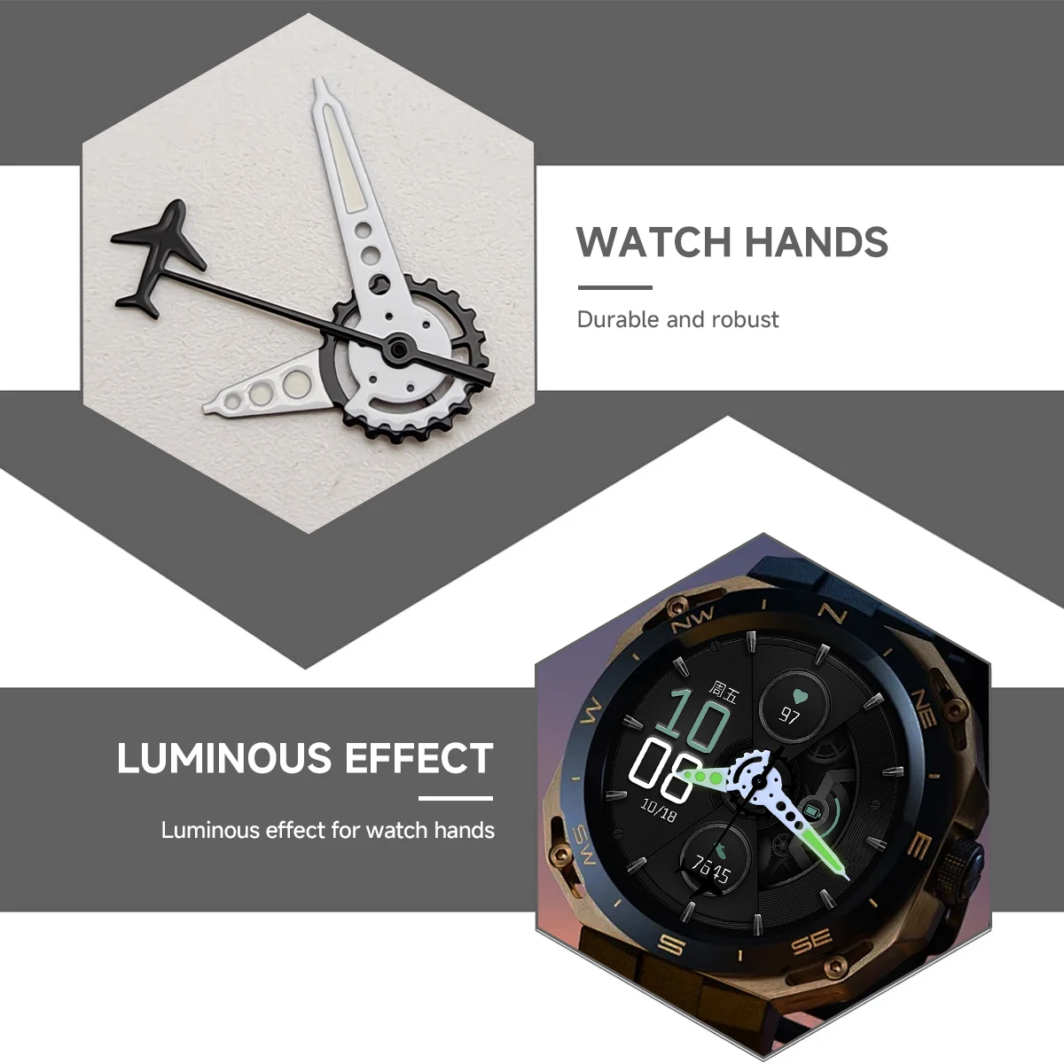 Lancette dell'orologio a forma di ingranaggio Lancette dell'orologio luminose verdi lancette dei secondi per aereo per movimento NH35/34/36/NH70 Strumenti meccanici Ago