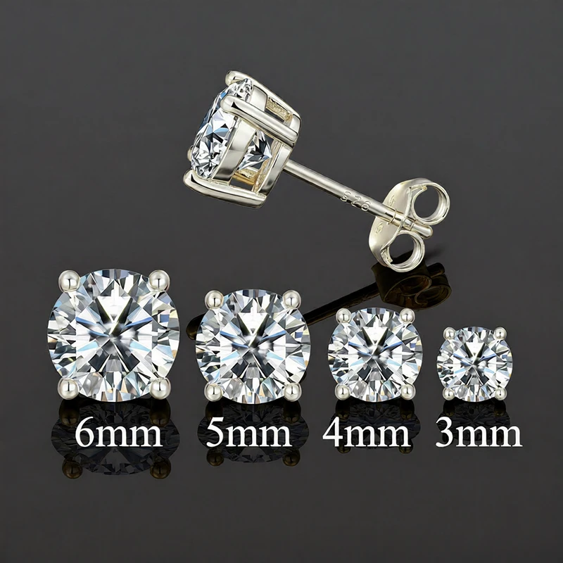 D VVS1 Pass Diamond Tester Pen Moissanite Stud Earrings For Women 100% Real 925 Sterling Silver With 2 Certificates Moissanita