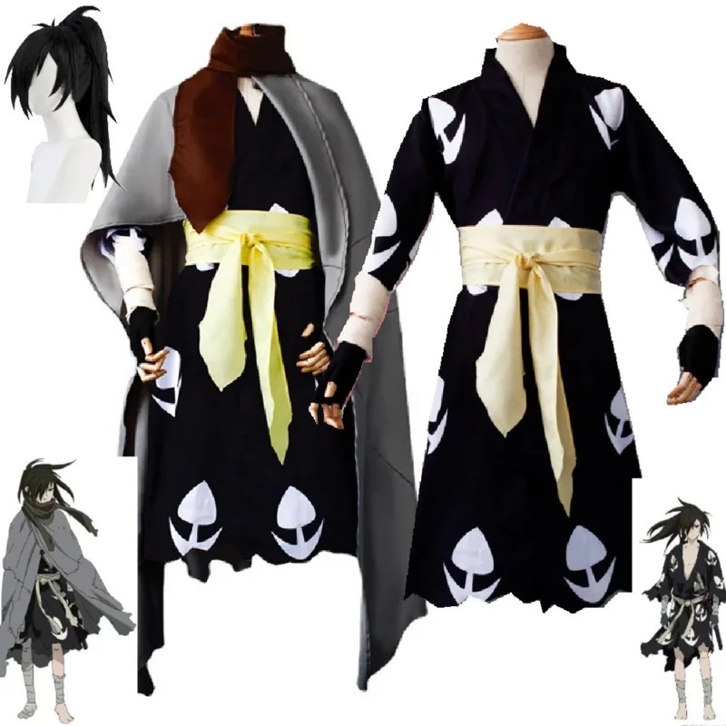 Anime Dororo Hyakkimaru Kimono Cosplay Costume Aldult Unisex Cloak Kimono Wig Halloween Rave Party Cool Combat Uniform Suit