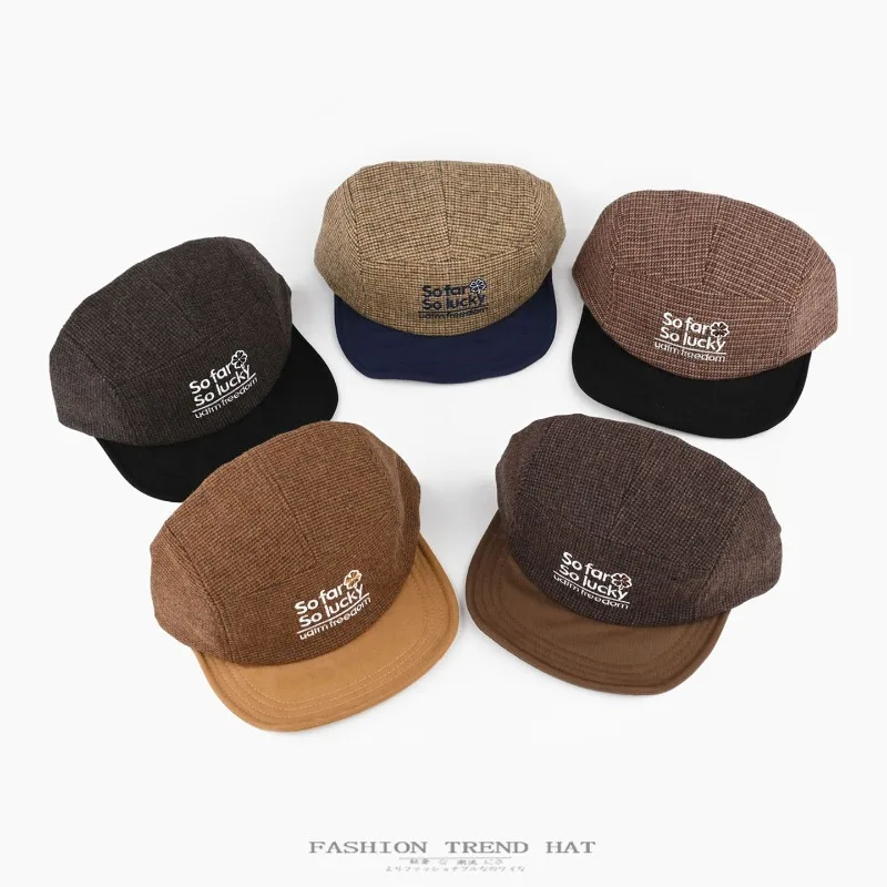 Koreanische Farbblockierte Baseballkappe mit Gestickten Buchstaben, Weicher Schirm, Flacher Schirm, für Männer und Frauen, Herbst- und Winter-Wollmütze – Detail 2