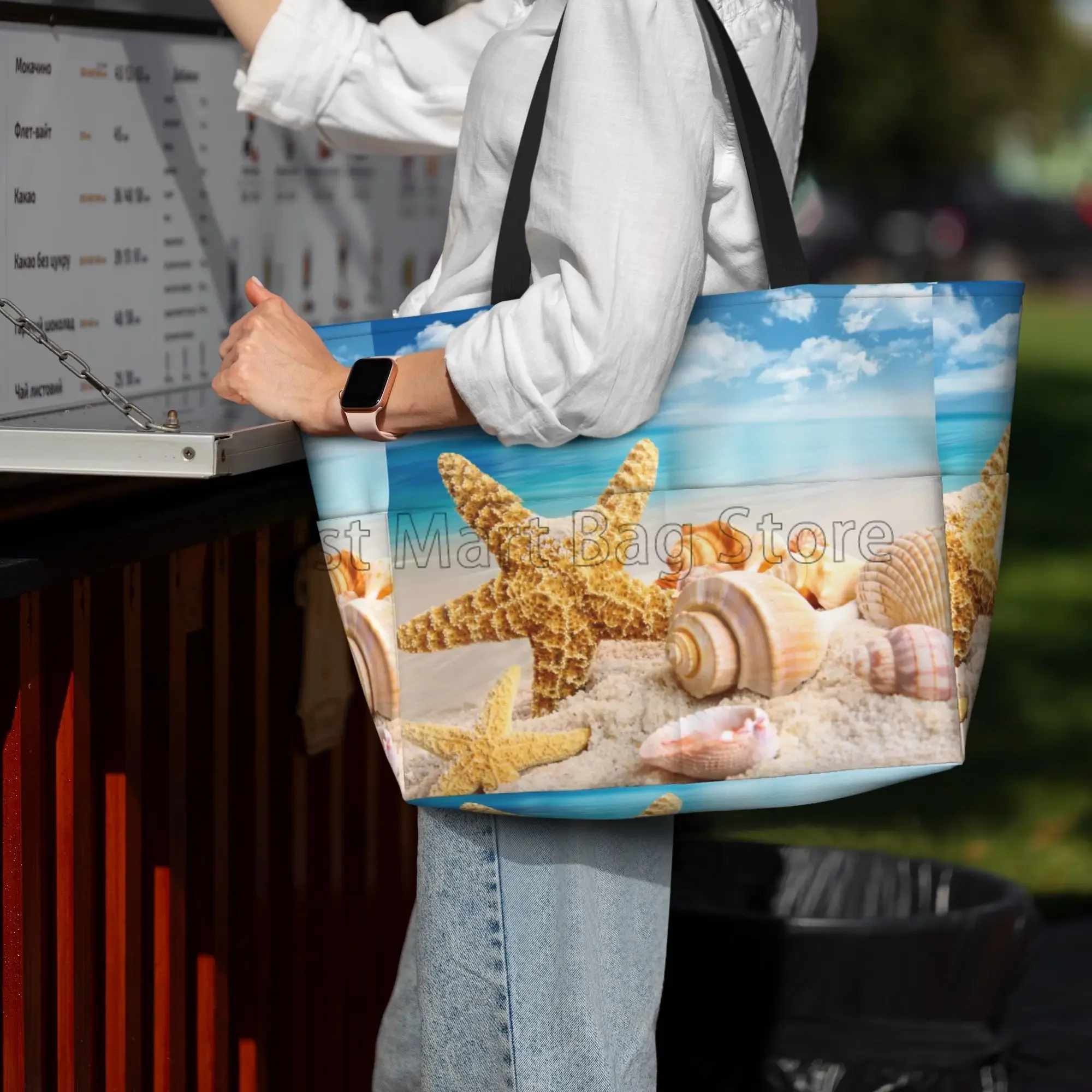 방수 비치 가방 대형 여행 토트 백 해변에 불가사리 조개 숄더 백 여행 휴가 수영 체육관을위한 풀 가방