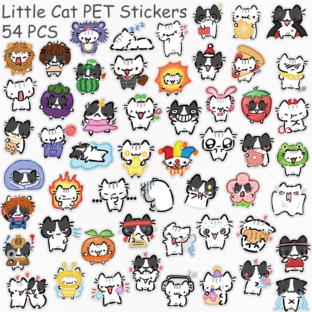 54 stücke Kleine Katze Transparent PET Aufkleber Aufkleber Für Laptop Sammelalbum Koffer Gitarre DIY Ästhetische Aufkleber Kreative Geschenke – Detail 2