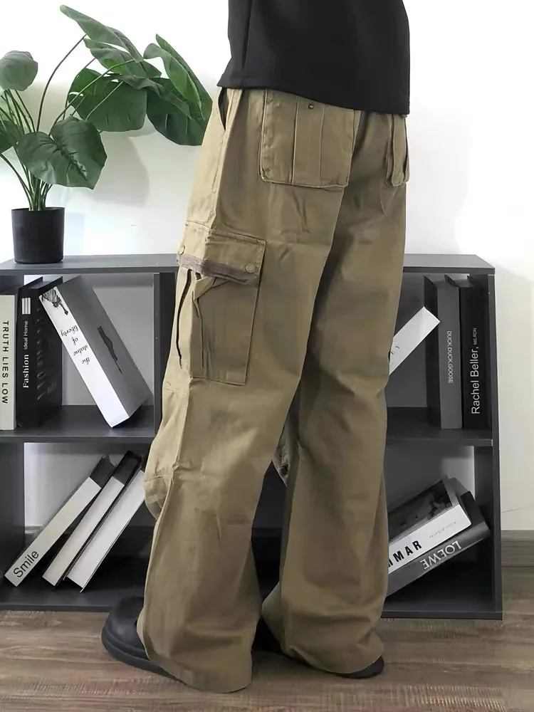 بنطلون رجالي صيفي كلاسيكي على الطراز الأمريكي مع جيوب كبيرة، بنطلون واسع مستقيم الساقين، أزياء عصرية للاستخدام اليومي