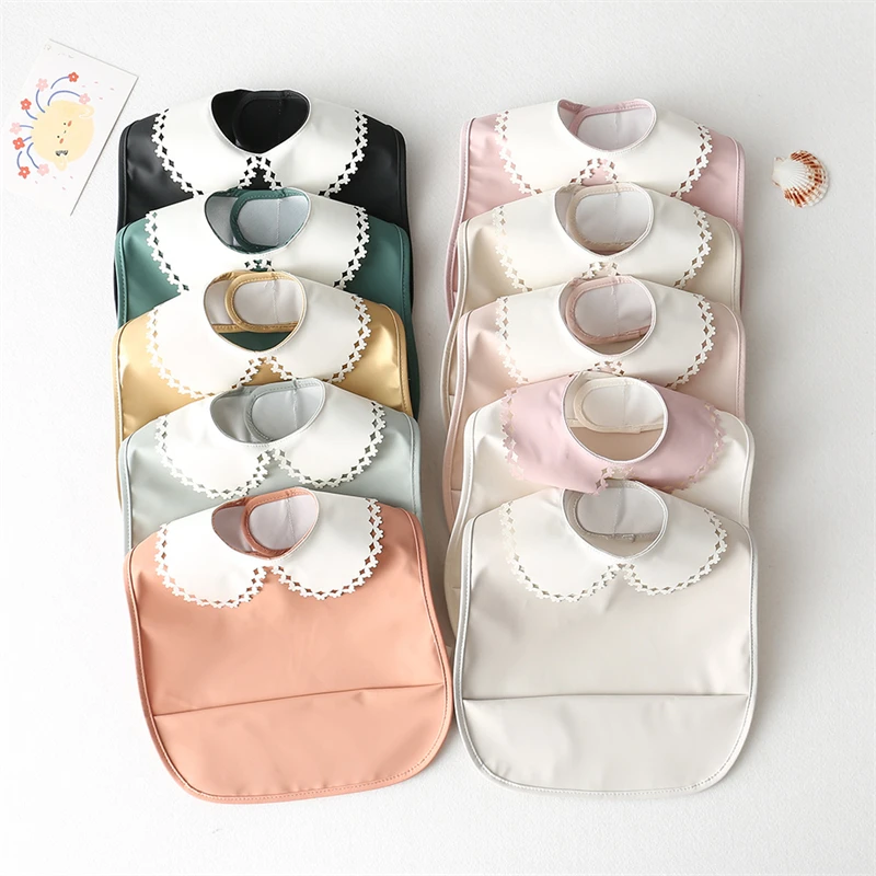 Baby Bibs INS Nordic Style Infant Boy Girl Waterproof Soft PU Bib Meal Protection Feeding Burp Cloth With Pocket Easy Clean