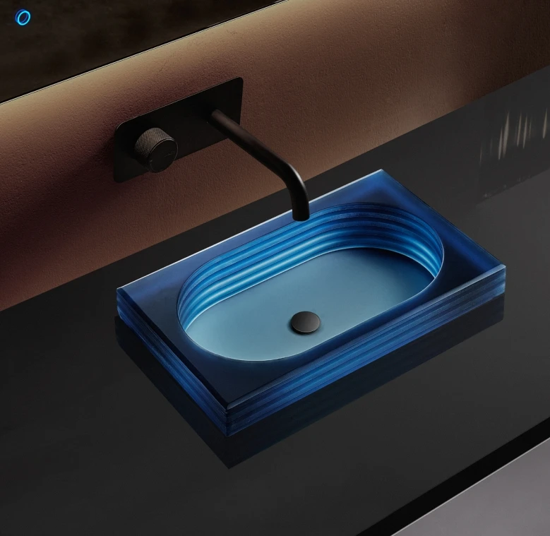 Surface Basin Sink Modern Bathroom Countertop Hotel Quality Transparent Glass Laminated Wash Basin Polished Finish Easy Clean