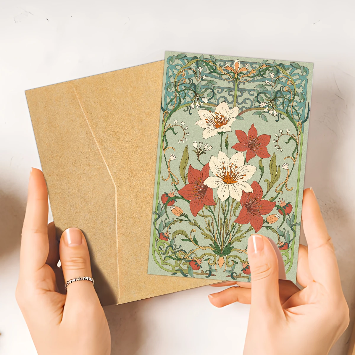 6 Stück Vintage-Grußkarten mit Blumenmotiv und Umschlag, handgezeichneter Entwurf, für Geburtstag, Jahrestag, herzliche Botschaft, Partygeschenke – Detail 3