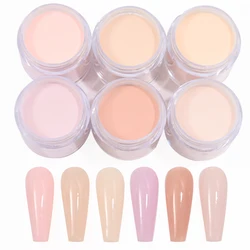 6Pcs 10ml Nail Acrylic Powder, 6 Colors Crystal Pink Nude Extension/Dipping/Engraving Acrylic Powder Poly Monomer Manicure Tools
