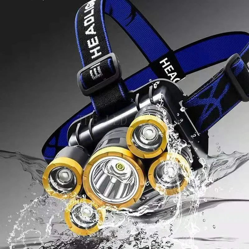 New Portable Mini Powerful LED Headlamp T6+4 R2 USB Rechargeable Headlight Built-in Battery Waterproof Head Torch Head Lamp