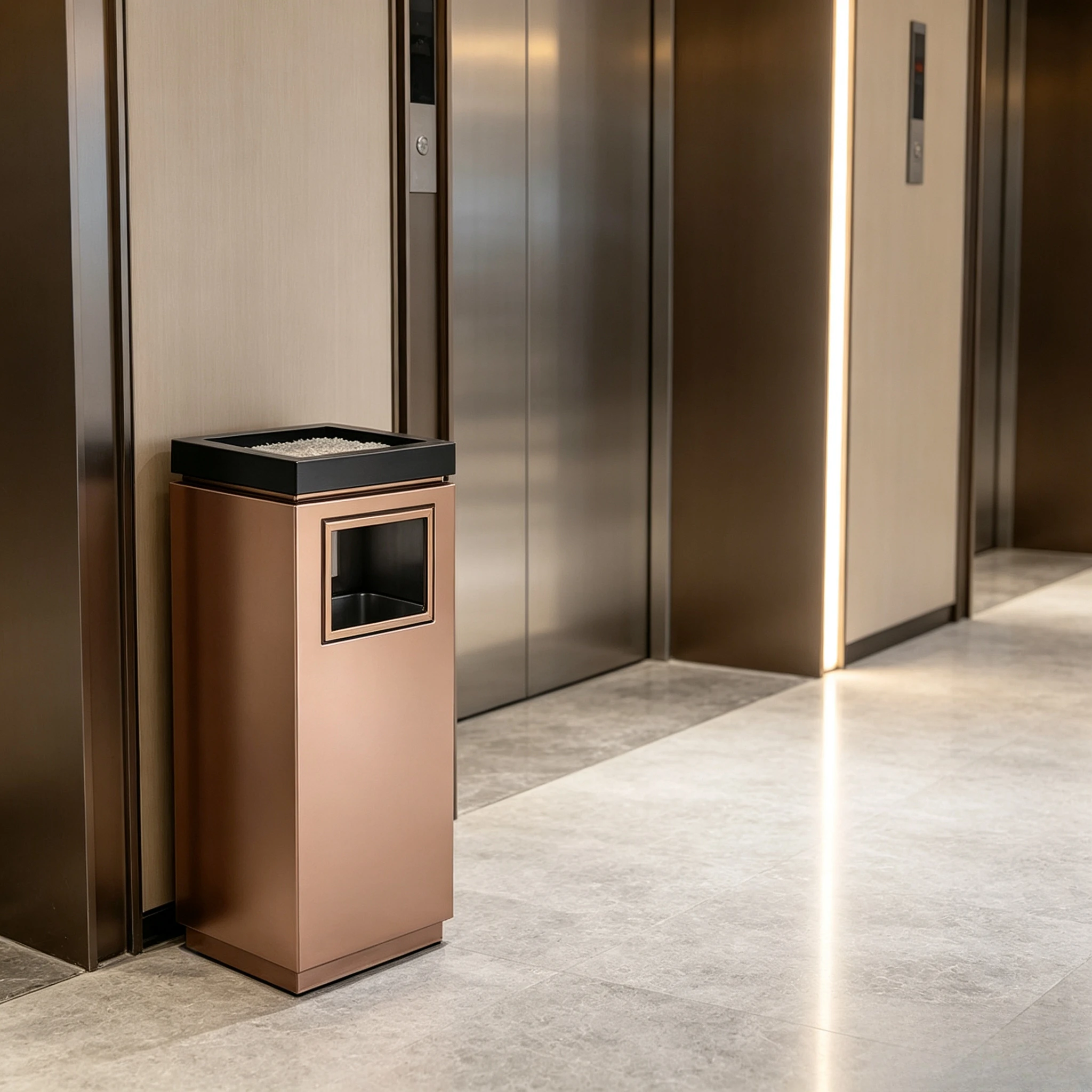 Luxury Stainless Steel Trash Can with Ashtray 30x30x72cm Vertical Waste Bin for Villa Guesthouse Apartment Lobby Entrance