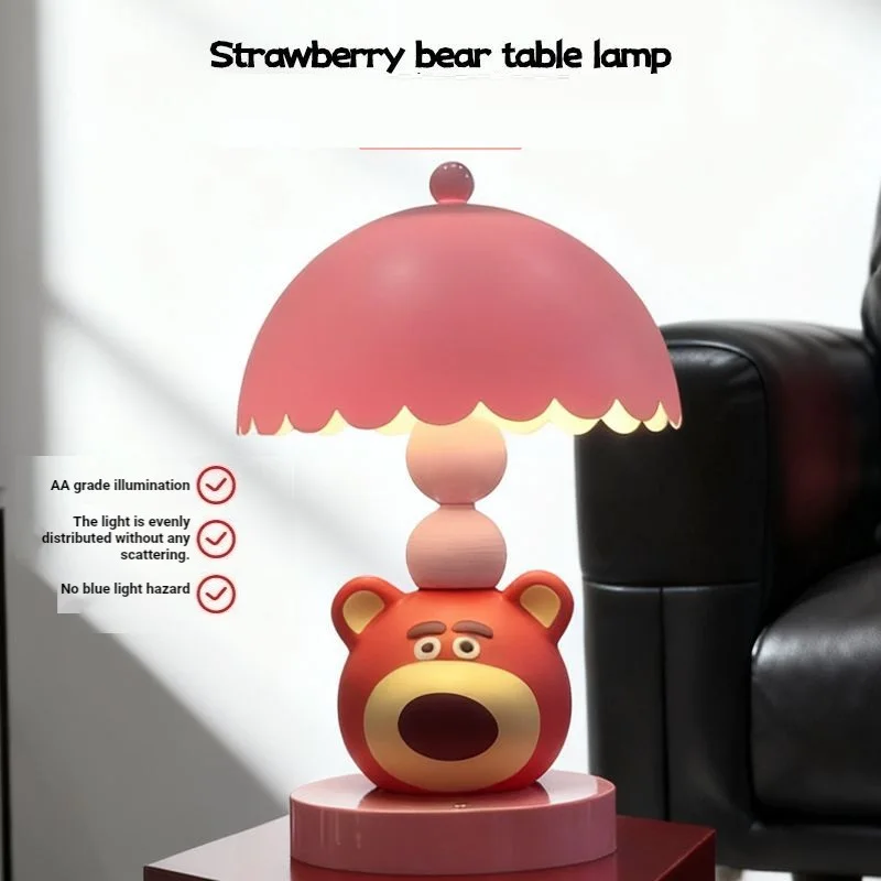 Cute Strawberry bear Stitch Desk Lamp Ornament Disney Cartoon Home Decoration Anime Bedroom Nightlight Children Festival Gift