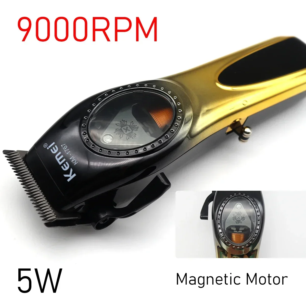 Kemei KM-1767 Magnetic Motor Professiona Men\'s Hair Clipper Ceramic DLC Blade Haircut Machine LCD Display Hair Trimmer 9000RPM