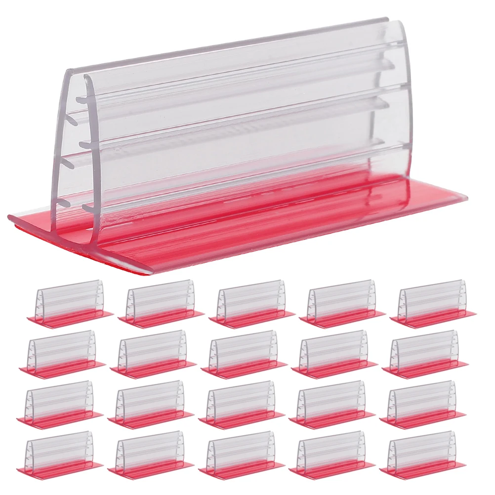 

30pcs PVC Mini Sign Stand Name Tag Holder 2.95x1.61x1.18inch Self Adhesive Label Holders for Desk Office Store Exhibitions Photo