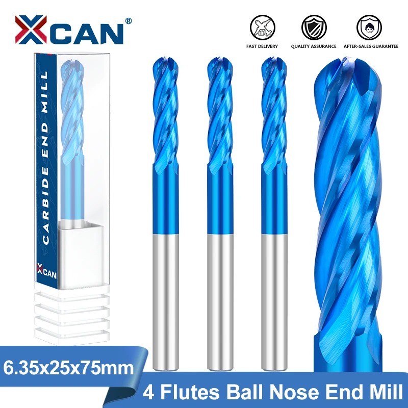 

XCAN Ball Nose End Mill 6.35mm Shank 2 Flutes CNC Router Bit Carbide End Mill Wood Milling Cutter