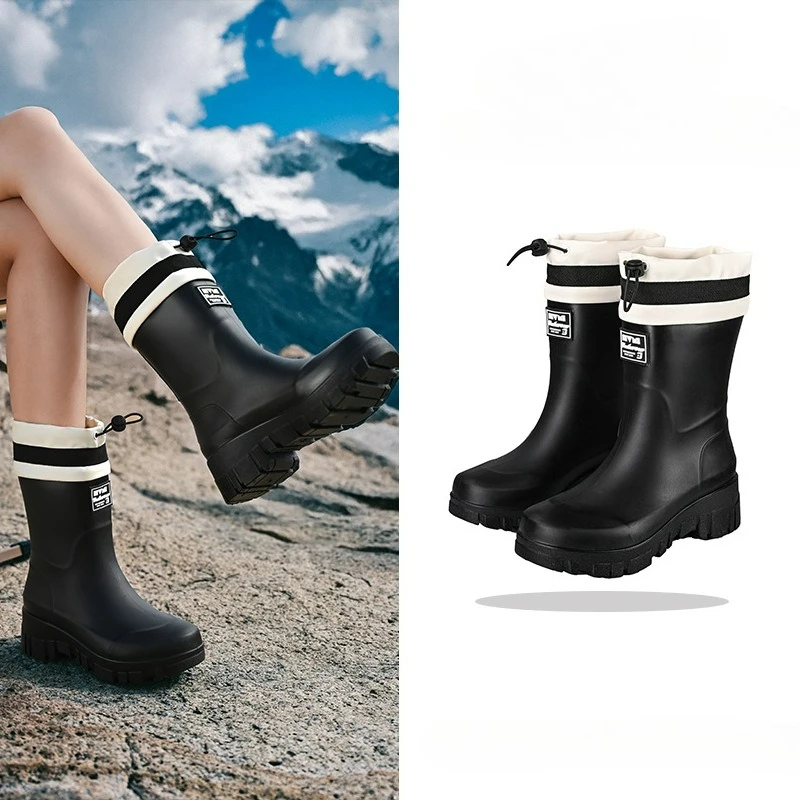 Bottes de pluie imperméables pour femmes, mi-mollet, en PVC, à tube haut, antidérapantes pour la cui