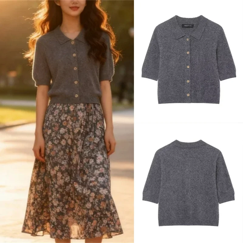 

Осень 2025, модная сексуальная куртка с короткими рукавами и воротником-поло, модный повседневный стиль для женщин