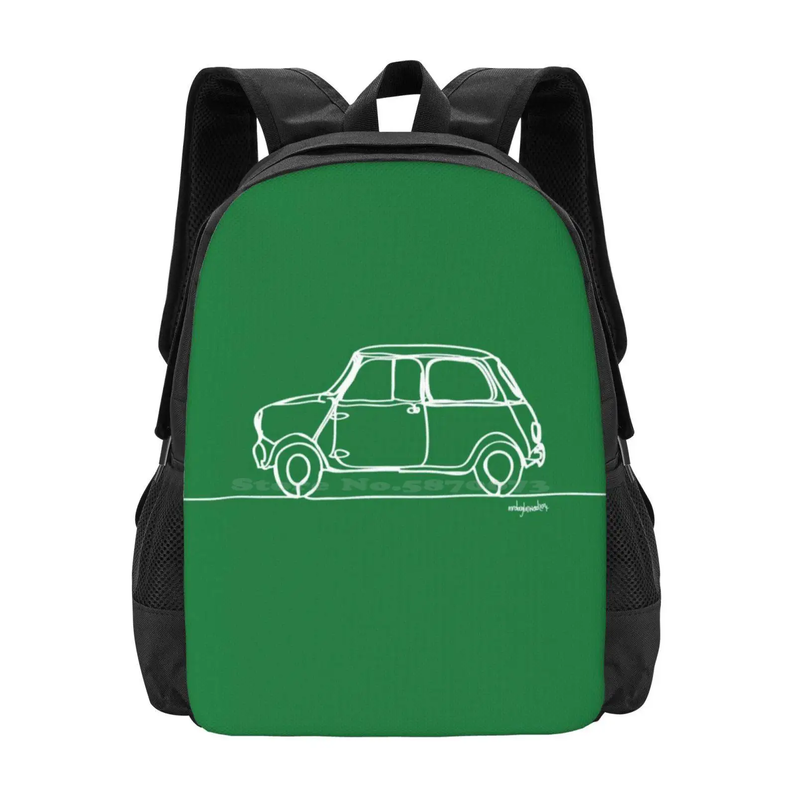 Mini Cooper-Linha única Mochila, Design Padrão Moda, Viagem Laptop, Saco de escola, Illustrator única linha, carro, veículo, Alec