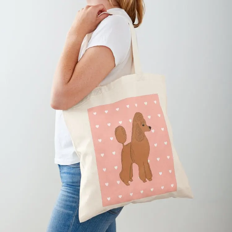 

Red Apricot Poodle with Peach Pink & Hearts Tote Bag canvas tote canvas shopping bag Canvas bag shoping