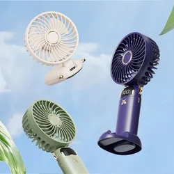 1800mAh Handheld Mini Fan Foldable Portable Neck Hanging Fans 5 Speed USB Rechargeable Fan with Phone Stand and Display Screen