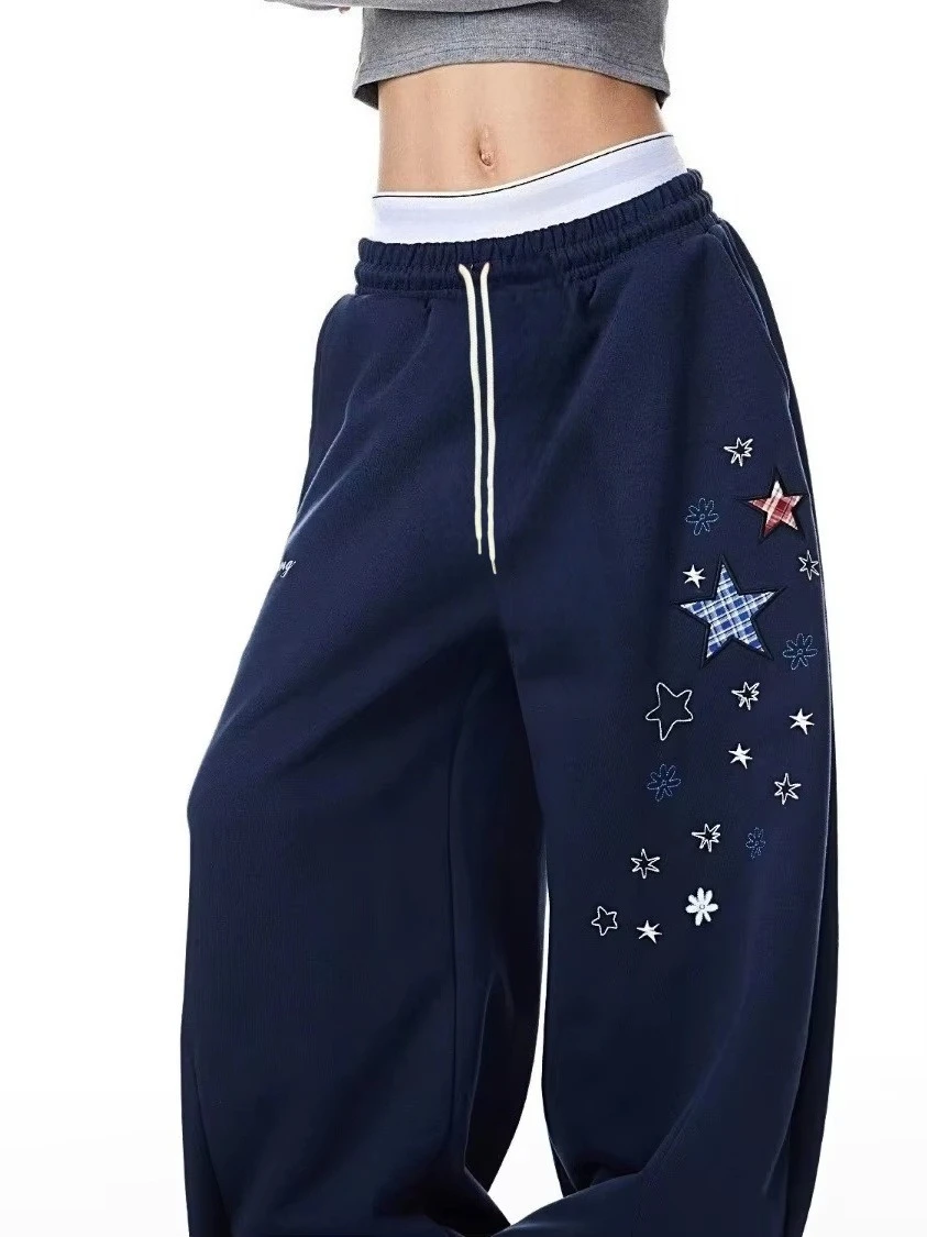 American Retro Star Jogginghose, lockere, weit geschnittene Freizeithose, Unisex, lange Frühlingshose, vielseitige Freizeitmode für Erwachsene/Kinder