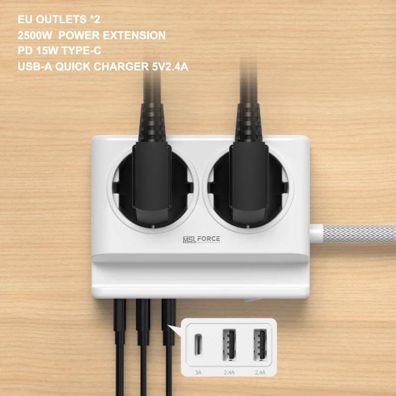 EU Power Strip Desktop Sockets With 2EU Power Outlet 2 USB A  1 USB C PD Outlet Extension Socket For Home Office Use With Switch