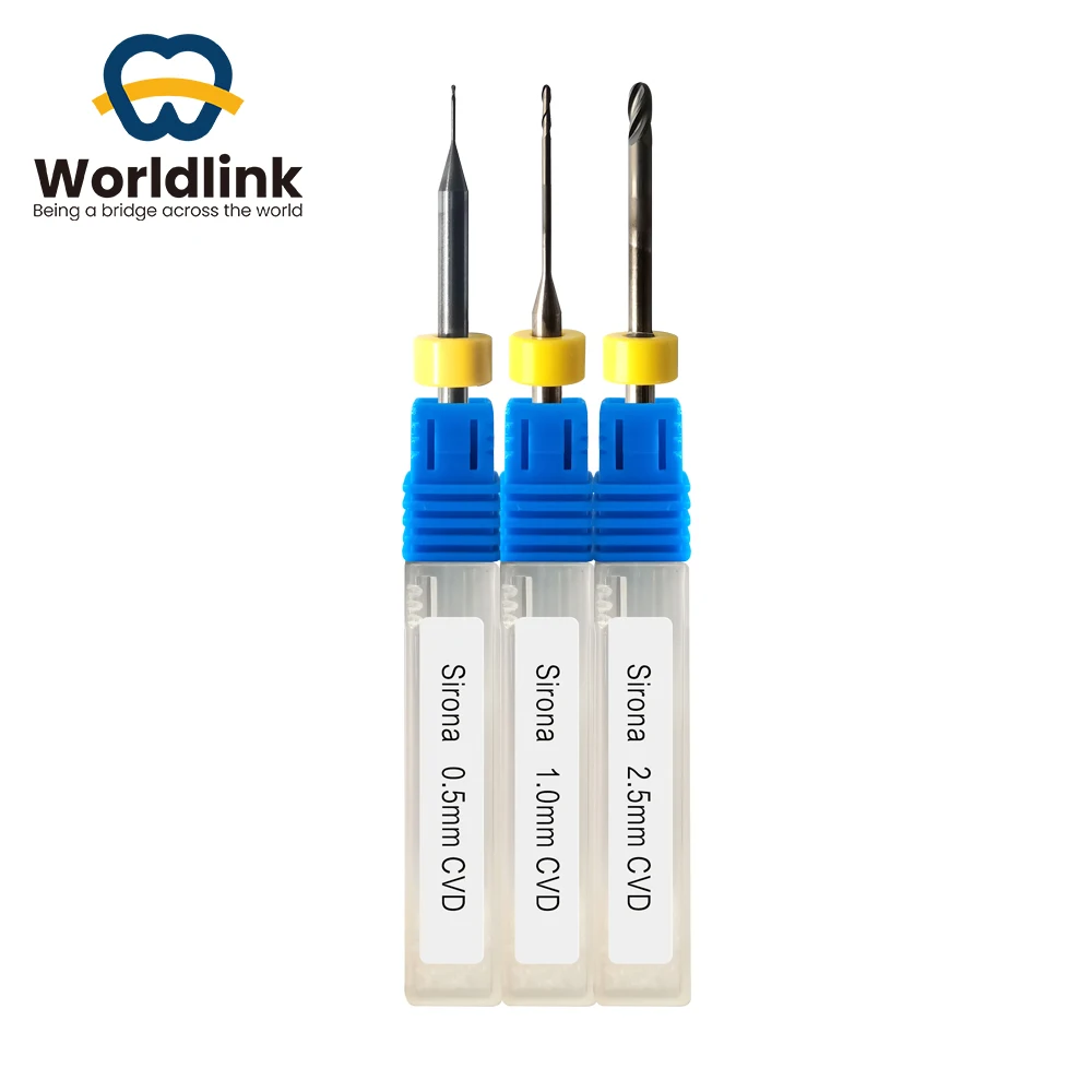 ดอกกัดเซอร์โคเนีย Sirona MCX5 สำหรับงานกัดเคลือบ DC/DLC ขนาดก้าน 2.5/1.0/0.5 มม. สำหรับงานทันตกรรมในห้องปฏิบัติการ