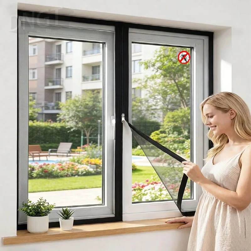 Black, Customized Size, Window Mesh with Zipper Self-Adhesive Zipper, Mosquito Nets for windows anti Mosquito Window Door Curtai