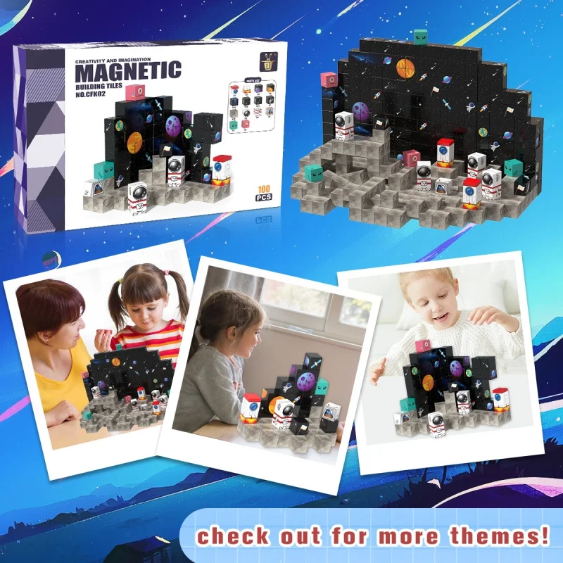 Blocs de construction magnétiques fusée spatiale, 100 pièces, ensemble de cubes de construction magnétiques, tige sensorielle Montessori, jouet de noël pour enfants, cadeau